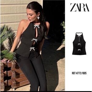 NWT ZARA HALTER TOP BOW JEWELS